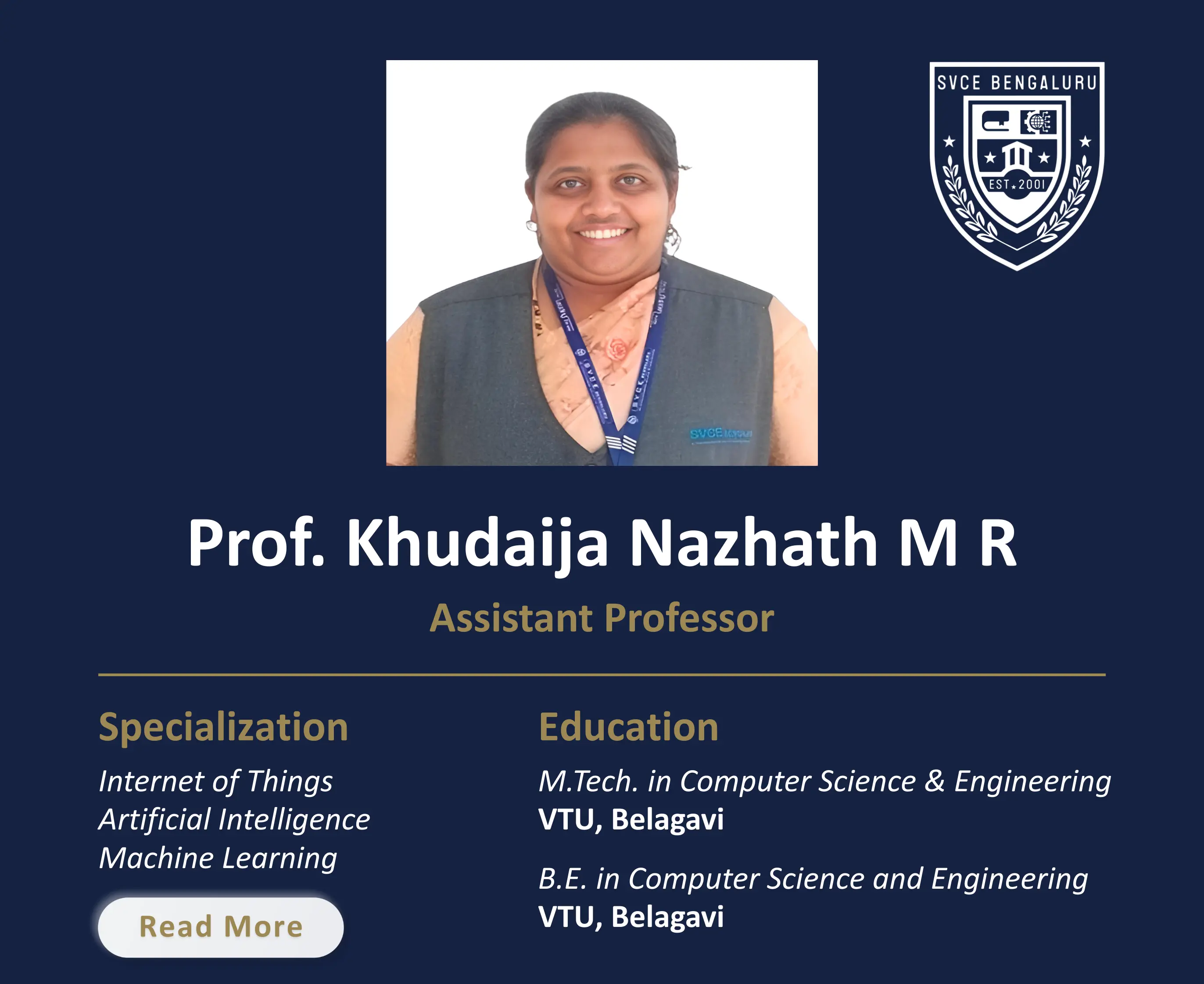 Mrs. Khudaija Nazhath M R - Assistant Professor